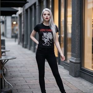Tultex Women's Black and Red Graphic Tee